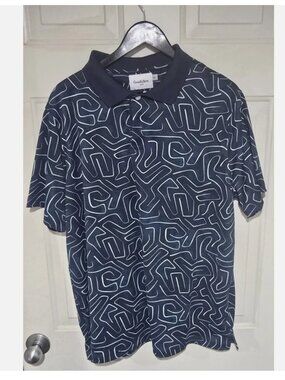 Goodfellow & Co Mens XL Blue Abstract Geometric Swirl Polo Shirt Short Sleeve